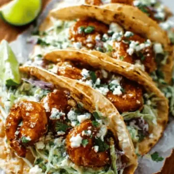 Spicy Shrimp Tacos with Garlic Cilantro Lime Slaw