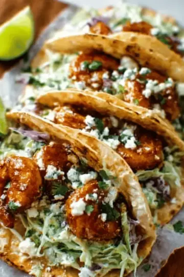 Spicy Shrimp Tacos with Garlic Cilantro Lime Slaw