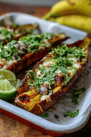 Canoas de Plátanos Maduros (Stuffed Plantain Boats)