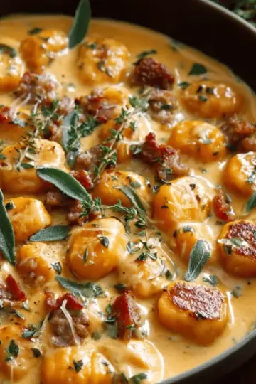 Creamy Butternut Squash Gnocchi with Sausage, Thyme, and Sage