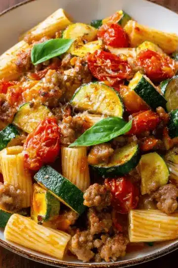 Rigatoni with Sausage, Tomatoes, and Zucchini