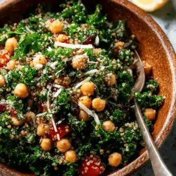 Kale Quinoa and Chickpea Salad with Lemon Vinaigrette