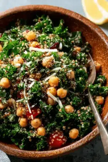 Kale Quinoa and Chickpea Salad with Lemon Vinaigrette