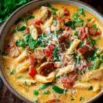 Creamy Parmesan Cajun Chicken Pasta Soup