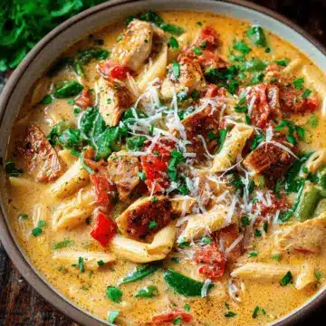 Creamy Parmesan Cajun Chicken Pasta Soup