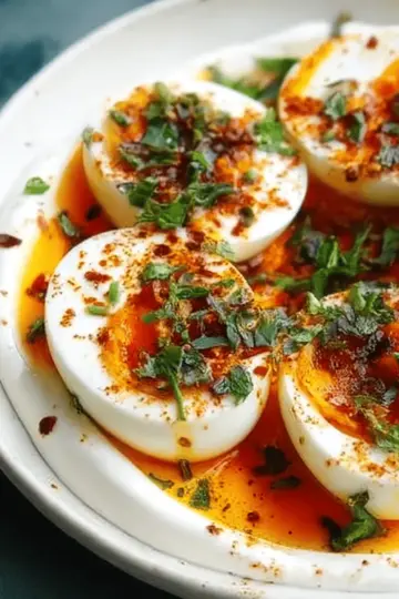 Jammy Eggs with Chili Butter and Garlic Yogurt