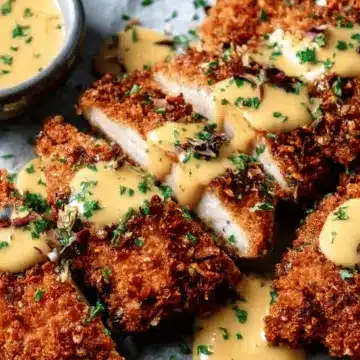 Pretzel Crusted Chicken with Cheddar-Mustard Sauce