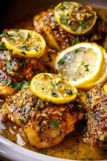 Crockpot Lemon Garlic Butter Chicken Thighs