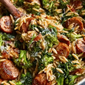 Chicken Sausage, Broccoli, and Orzo Skillet
