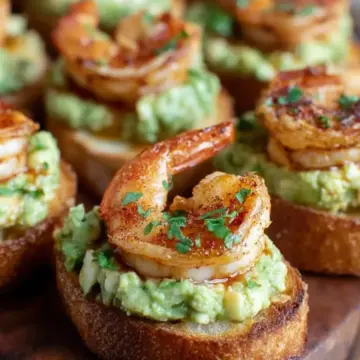 Garlic Shrimp Crostini with Avocado