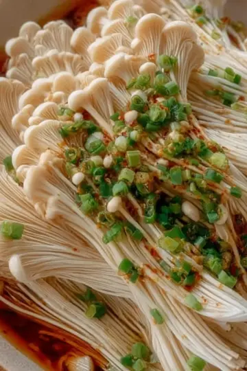 Enoki Mushrooms with Garlic & Scallion Sauce
