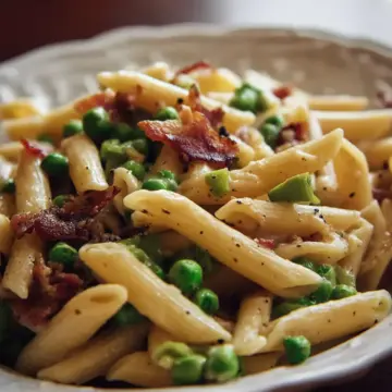 Penne Pasta, Peas and Bacon