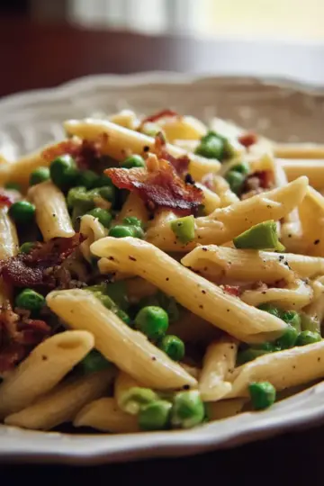 Penne Pasta, Peas and Bacon