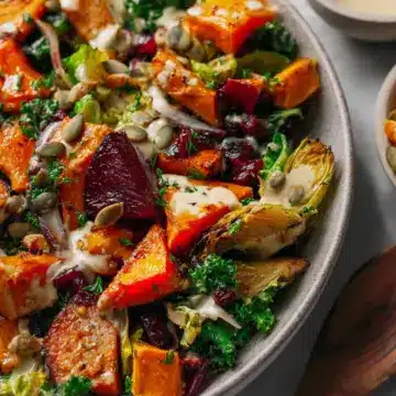 Winter Roasted Vegetable Salad with Lemon Tahini Dressing