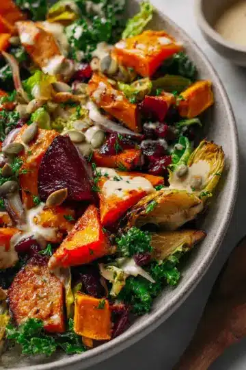 Winter Roasted Vegetable Salad with Lemon Tahini Dressing