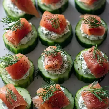 Cucumber Bites with Dill Cream and Smoked Salmon