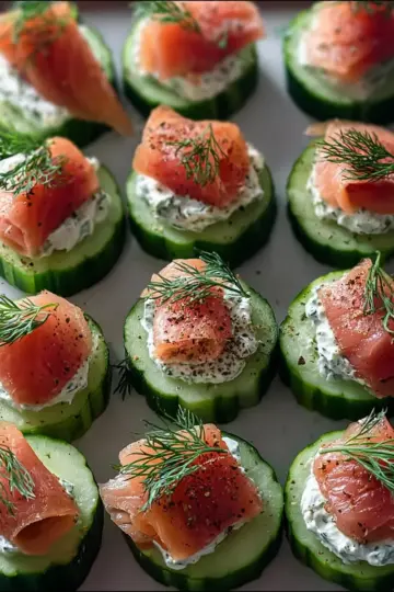 Cucumber Bites with Dill Cream and Smoked Salmon