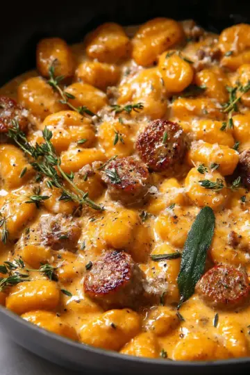 Creamy Butternut Squash Gnocchi with Sausage, Thyme, and Sage