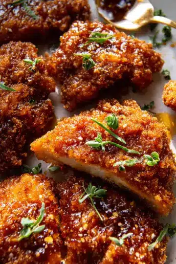 Baked Crunchy Hot Honey Chicken.