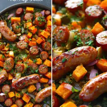 Sheet Pan Sausage and Sweet Potatoes with Honey Garlic Sauce