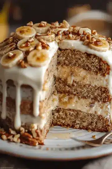 Heavenly Banana Walnut Cream Cake