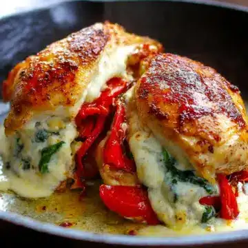 Roasted Red Pepper Spinach Mozzarella Stuffed Chicken