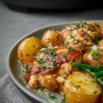 Slow Cooker Parmesan Garlic Chicken and Potatoes
