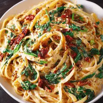 Linguine with spinach and sun-dried tomato cream sauce